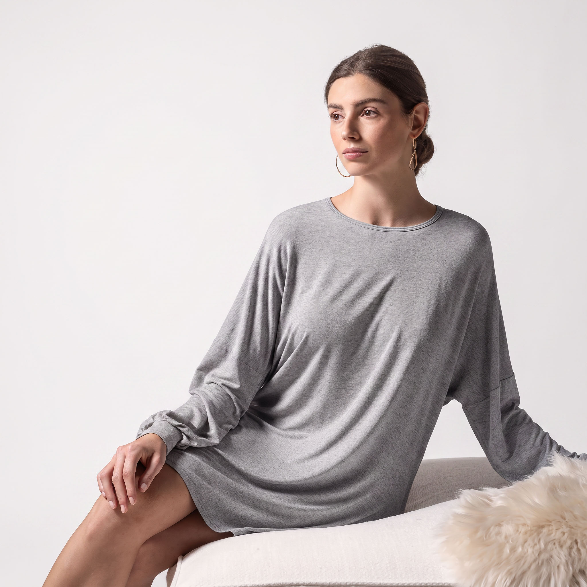 Camicia da notte manica lunga, collo rotondo
