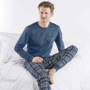 Pyjama lang, Rundhals, Bündchen